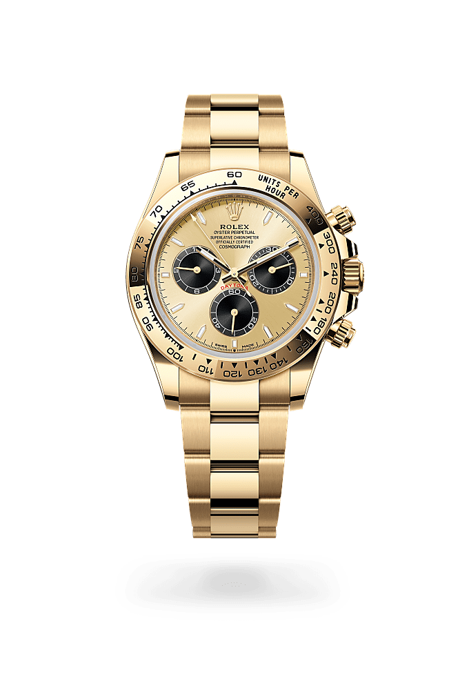 宇宙计型迪通拿, 蚝式，40毫米，黄金, 表盘 : 金色及亮黑色, Rolex