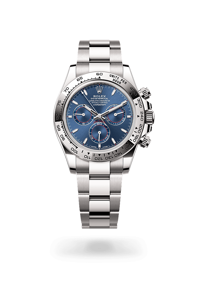 宇宙计型迪通拿, 蚝式，40毫米，白色黄金, 表盘 : 亮蓝色, Rolex