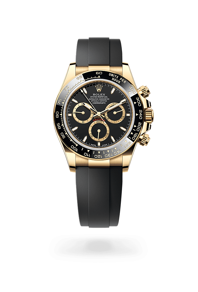 宇宙计型迪通拿, 蚝式，40毫米，黄金, 表盘 : 黑色，金色计时盘外圈, Rolex