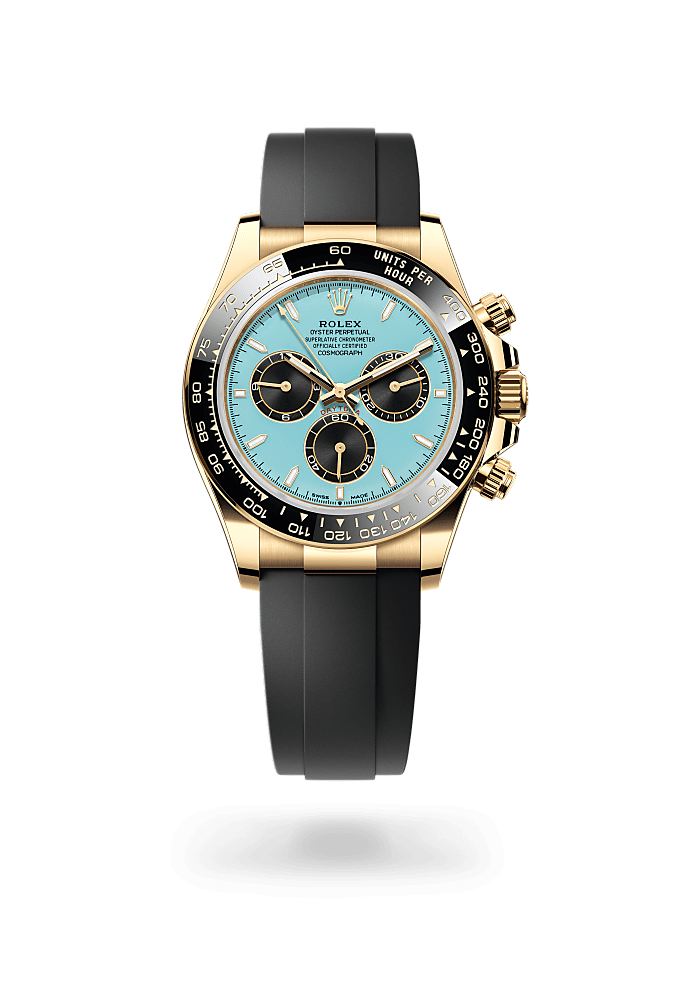 宇宙计型迪通拿, 蚝式，40毫米，黄金, 表盘 : 绿松石蓝色及黑色, Rolex