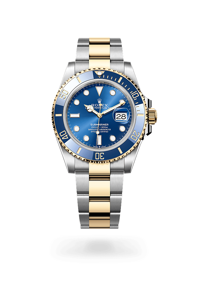 潜航者日历型, 蚝式，41毫米，黄金及蚝式钢, 表盘 : 皇家蓝色, Rolex