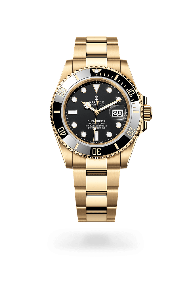 潜航者日历型, 蚝式，41毫米，黄金, 表盘 : 黑色, Rolex