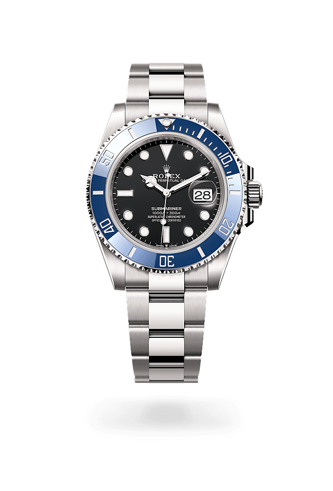 潜航者日历型, 蚝式，41毫米，白色黄金, 表盘 : 黑色, Rolex