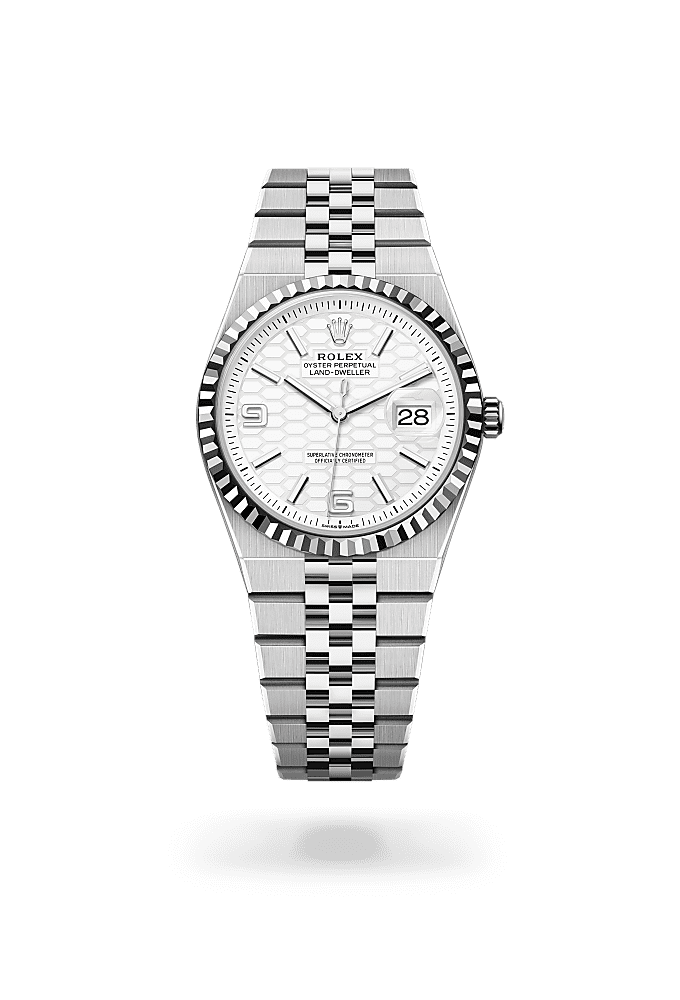 Land-Dweller 36, Oyster, 36 mm, Oystersteel and white gold, Dial : Intense white, honeycomb motif, Rolex