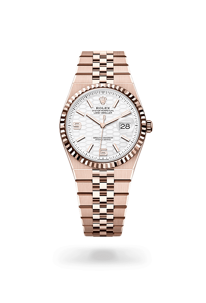 Land-Dweller 36, Oyster, 36 mm, Everose gold, Dial : Intense white, honeycomb motif, Rolex