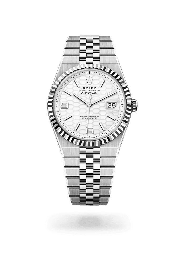 Land-Dweller 40, Oyster, 40 mm, Oystersteel and white gold, Dial : Intense white, honeycomb motif, Rolex