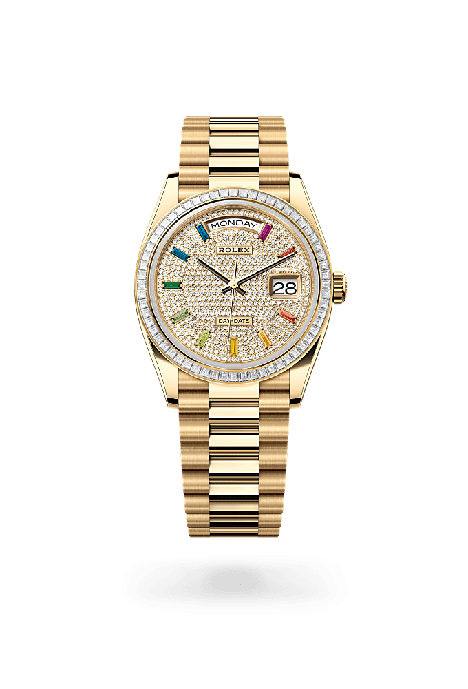 Day-Date 36, Oyster, 36 mm, yellow gold and diamonds, Dial : Diamond-paved, Rolex