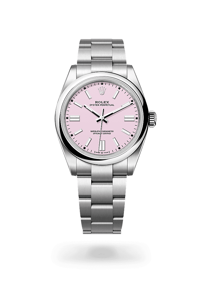 Oyster Perpetual 41, Oyster, 41 mm, Oystersteel, Dial : Candy pink, Rolex