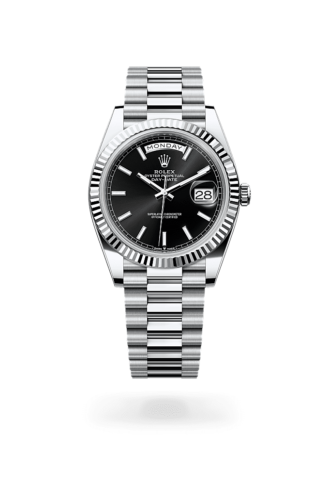 Day-Date 40, Oyster, 40 mm, platinum, Dial : Bright black, Rolex