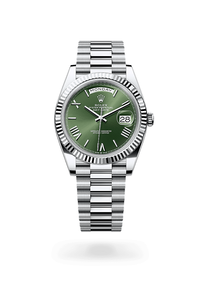 Day-Date 40, Oyster, 40 mm, platinum, Dial : Olive green, Rolex