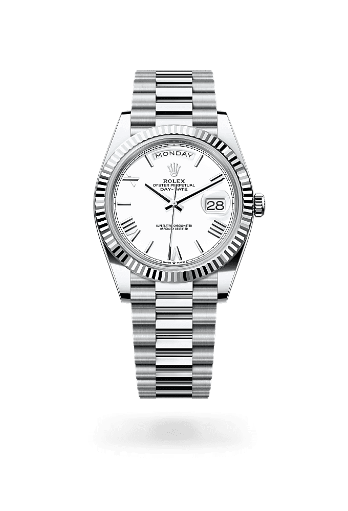 星期日历型 40, 蚝式，40毫米，铂金, 表盘 : 白色, Rolex