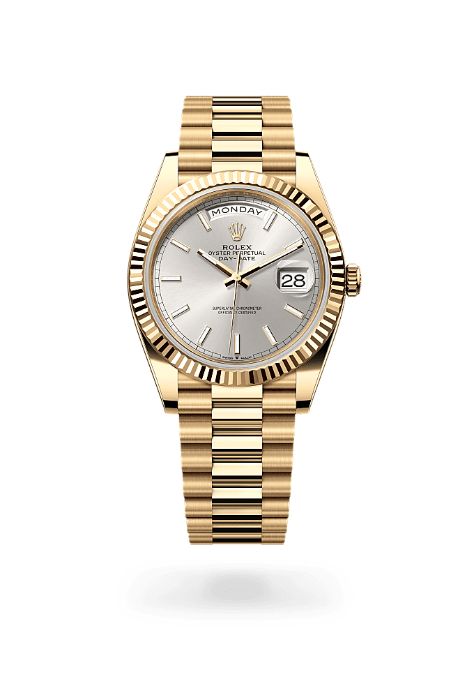 Day-Date 40, Oyster, 40 mm, yellow gold, Dial : Silver, Rolex