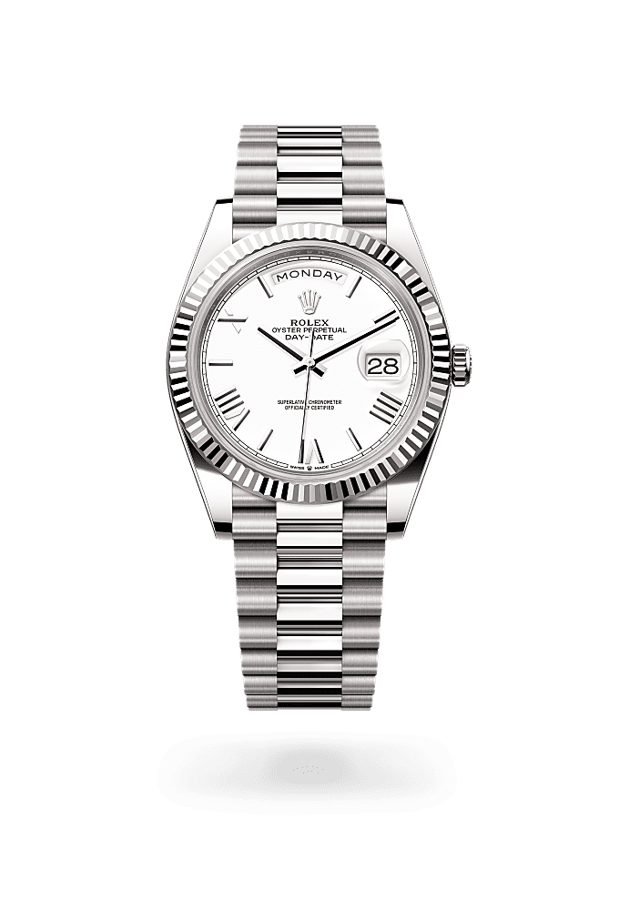 星期日历型 40, 蚝式，40毫米，白色黄金, 表盘 : 白色, Rolex
