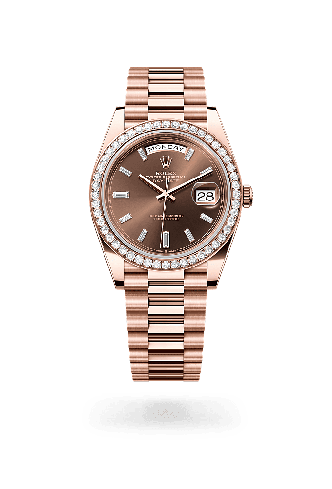 Day-Date 40, Oyster, 40 mm, Everose gold and diamonds, Dial : Chocolate set with diamonds, Rolex