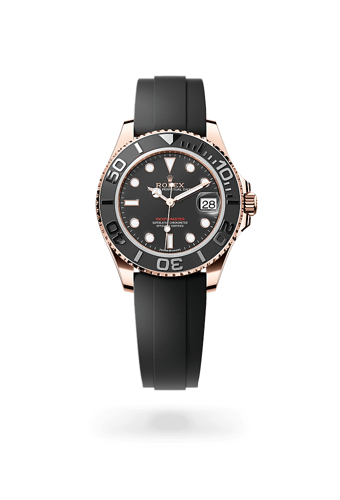 游艇名仕型 37, 蚝式，37毫米，永恒玫瑰金, 表盘 : 醇黑色, Rolex