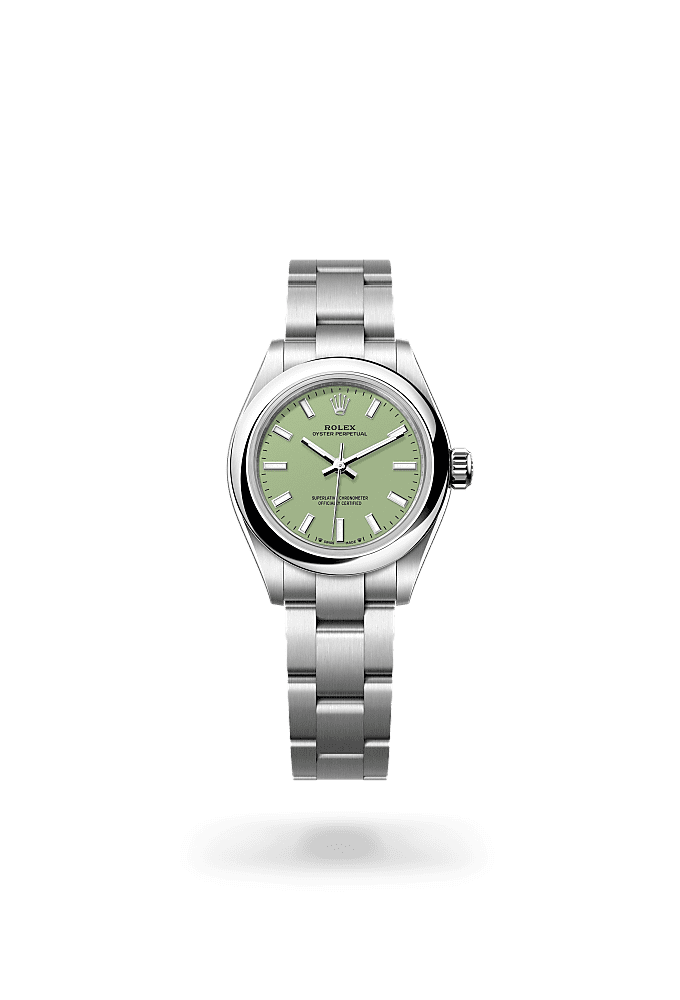蚝式恒动型 28, 蚝式，28毫米，蚝式钢, 表盘 : 开心果绿色, Rolex