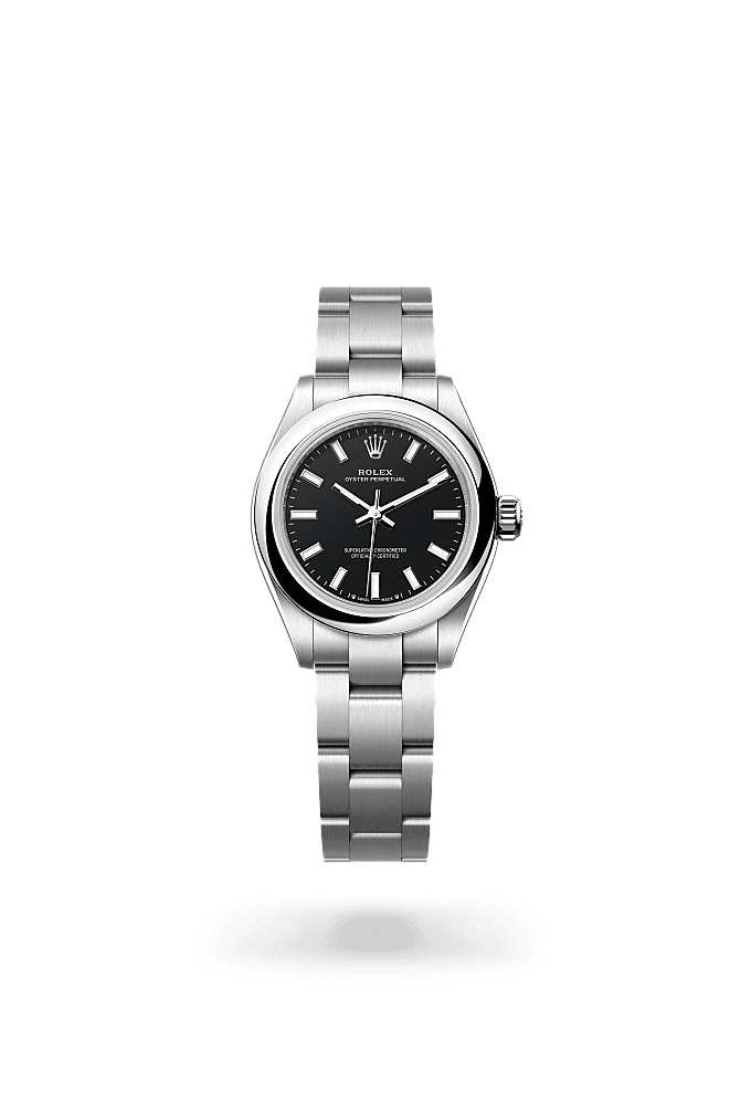 蚝式恒动型 28, 蚝式，28毫米，蚝式钢, 表盘 : 黑色, Rolex