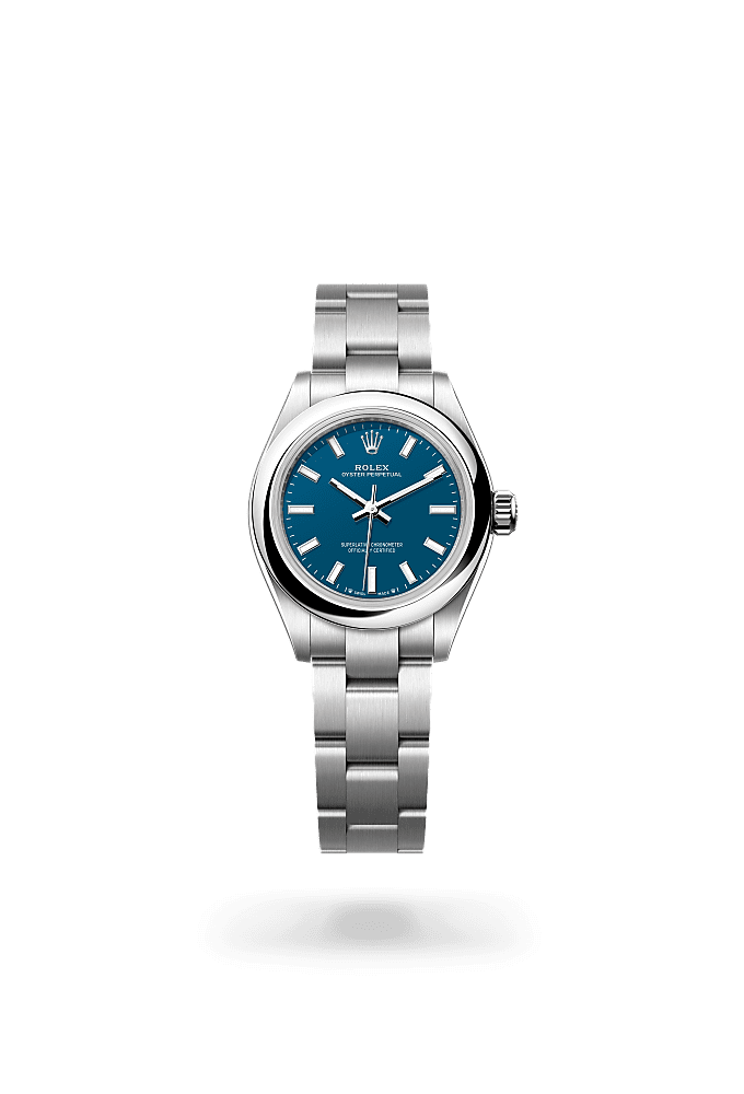 蚝式恒动型 28, 蚝式，28毫米，蚝式钢, 表盘 : <i>Med blue</i>, Rolex