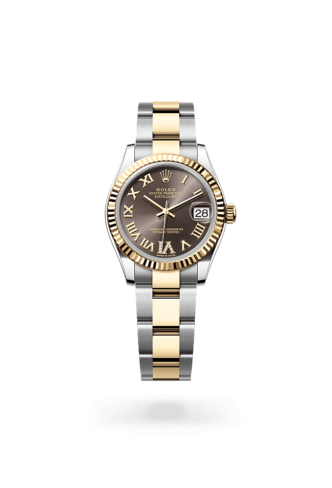 日志型 31, 蚝式，31毫米，黄金及蚝式钢, 表盘 : 深灰色，镶钻石, Rolex