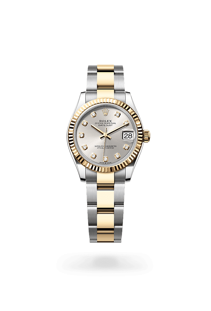 日志型 31, 蚝式，31毫米，黄金及蚝式钢, 表盘 : 银色，镶钻石, Rolex