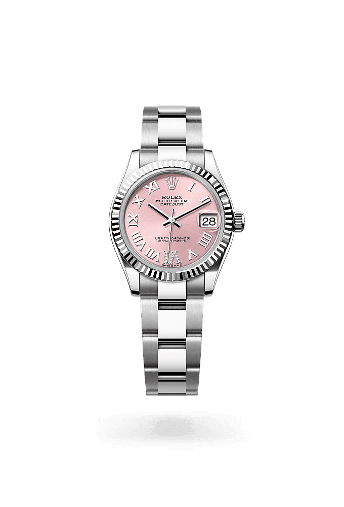 Datejust 31, Oyster, 31 mm, Oystersteel and white gold, Dial : Pink set with diamonds, Rolex
