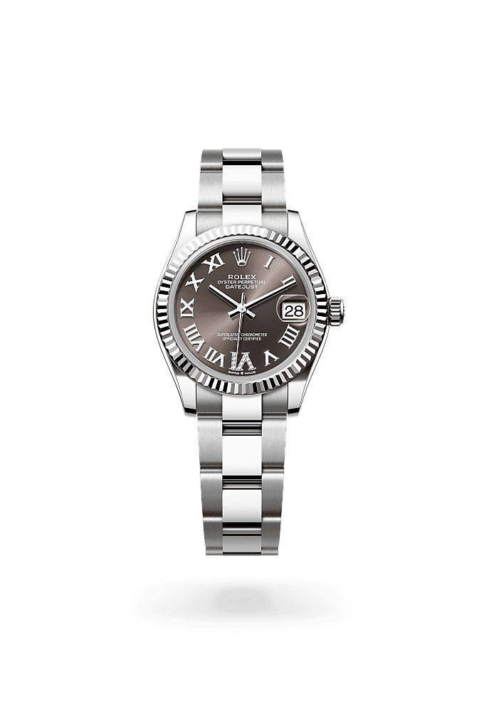 Datejust 31, Oyster, 31 mm, Oystersteel and white gold, Dial : Dark grey set with diamonds, Rolex