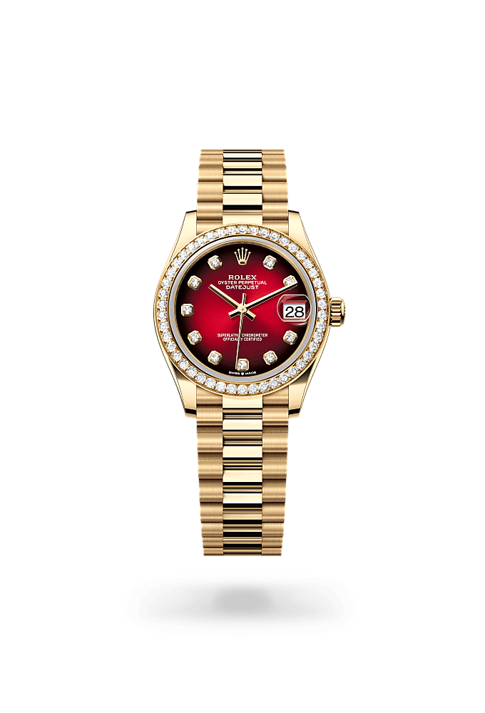 日志型 31, 蚝式，31毫米，钻石及黄金, 表盘 : 渐变红色，镶钻石, Rolex