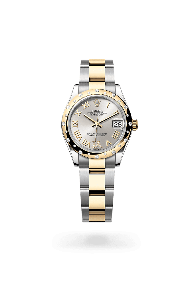 日志型 31, 蚝式，31毫米，钻石、黄金及蚝式钢, 表盘 : 银色，镶钻石, Rolex