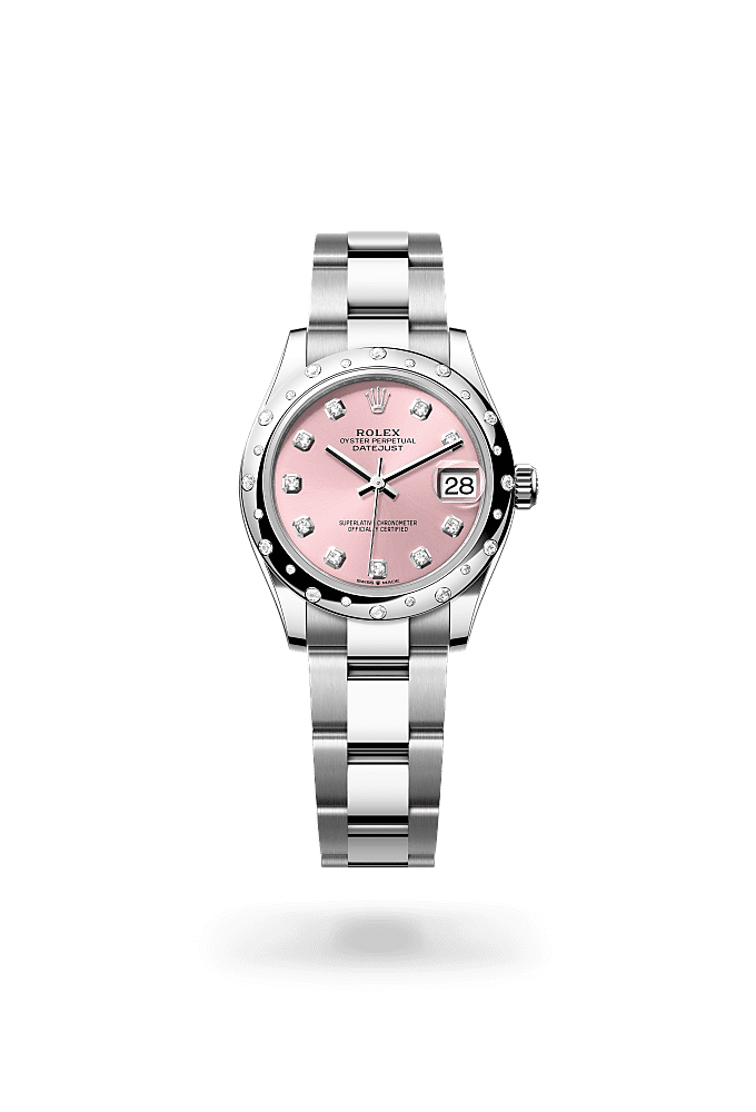 Datejust 31, Oyster, 31 mm, Oystersteel, white gold and diamonds, Dial : Pink set with diamonds, Rolex