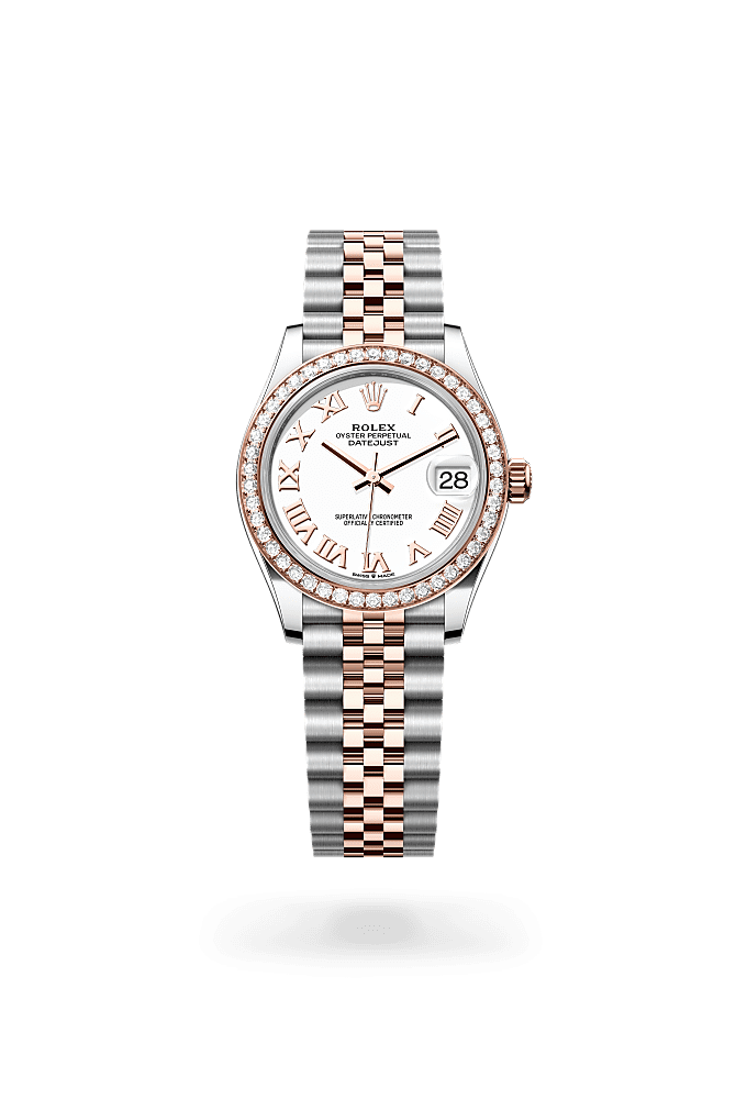 日志型 31, 蚝式，31毫米，钻石、永恒玫瑰金及蚝式钢, 表盘 : 白色, Rolex