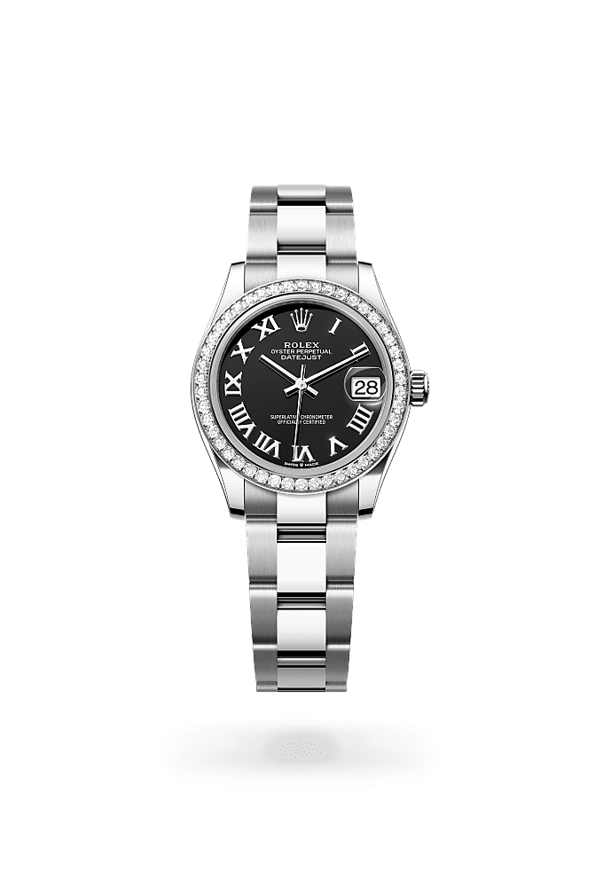 Datejust 31, Oyster, 31 mm, Oystersteel, white gold and diamonds, Dial : Bright black, Rolex