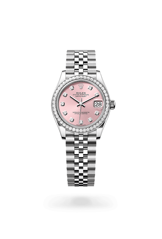 Datejust 31, Oyster, 31 mm, Oystersteel, white gold and diamonds, Dial : Pink set with diamonds, Rolex