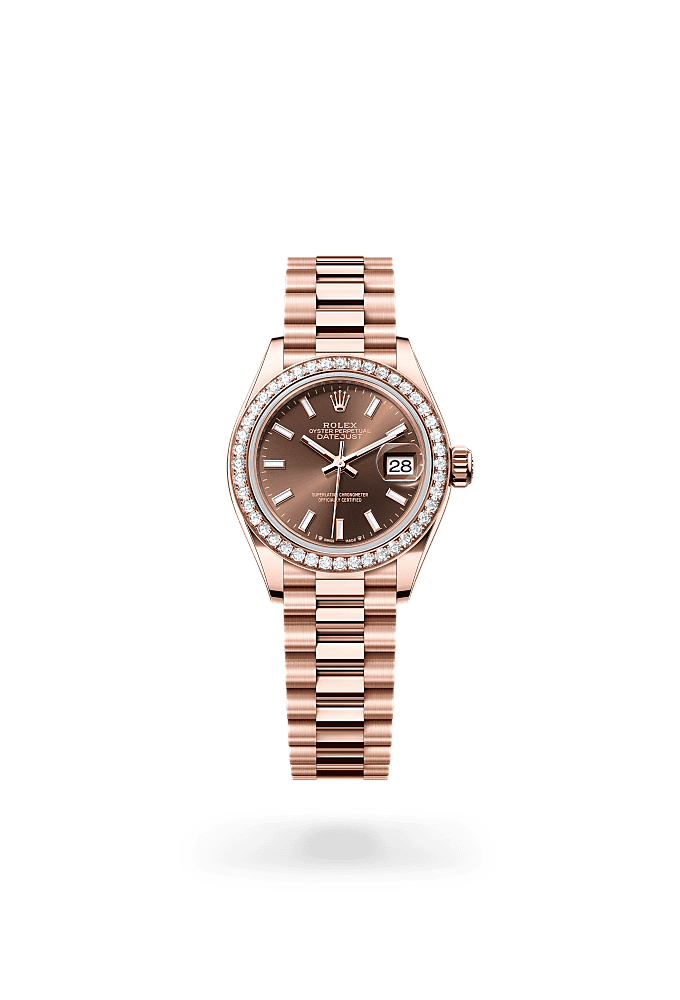 Lady-Datejust, Oyster, 28 mm, Everose gold and diamonds, Dial : Chocolate, Rolex