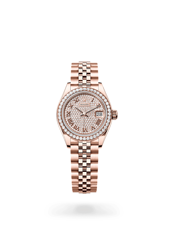 Lady-Datejust, Oyster, 28 mm, Everose gold and diamonds, Dial : Diamond-paved, Rolex