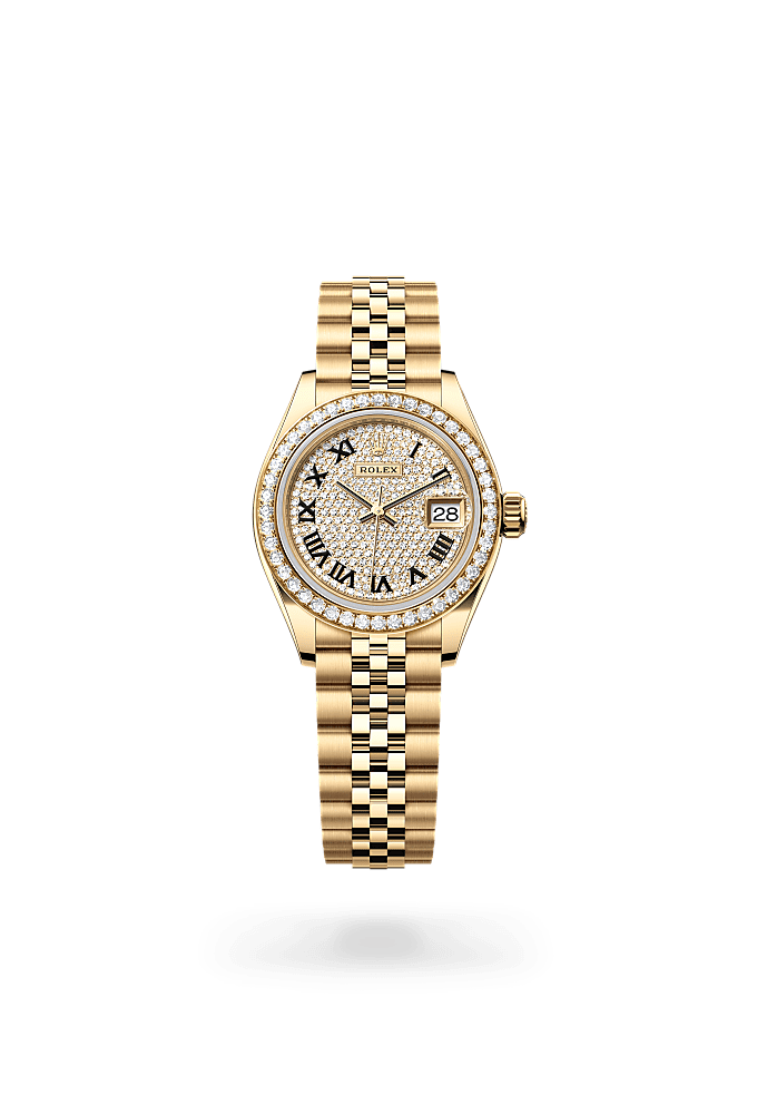 Lady-Datejust, Oyster, 28 mm, yellow gold and diamonds, Dial : Diamond-paved, Rolex