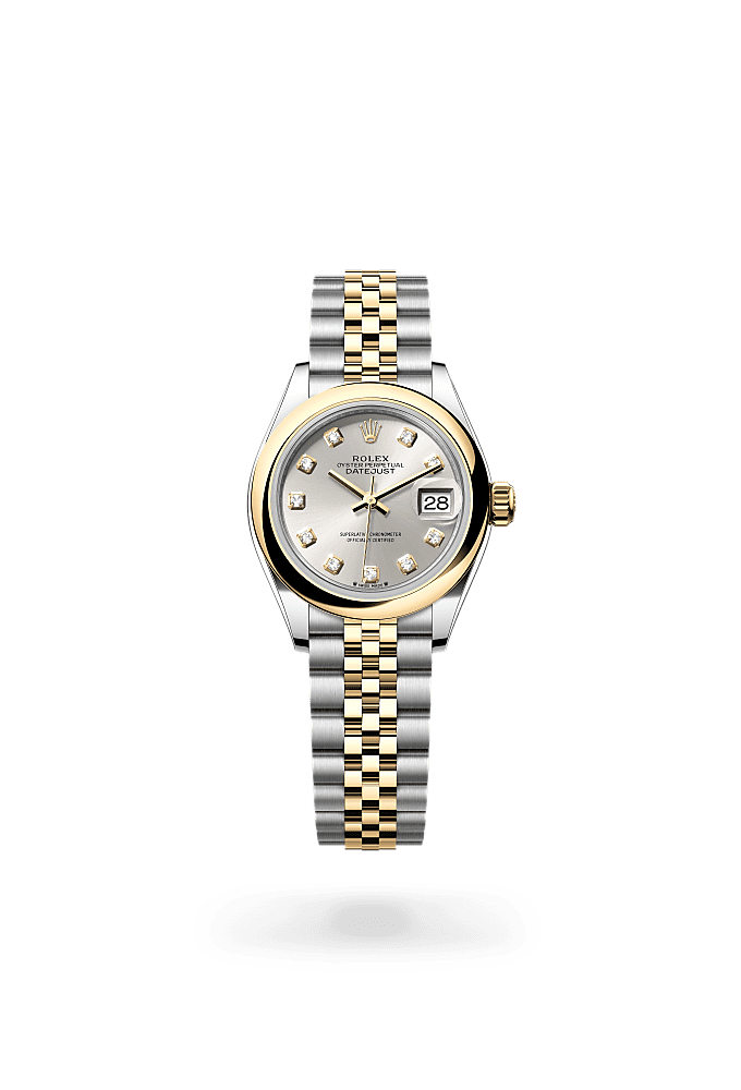 Lady-Datejust, Oyster, 28 mm, Oystersteel and yellow gold, Dial : Silver set with diamonds, Rolex