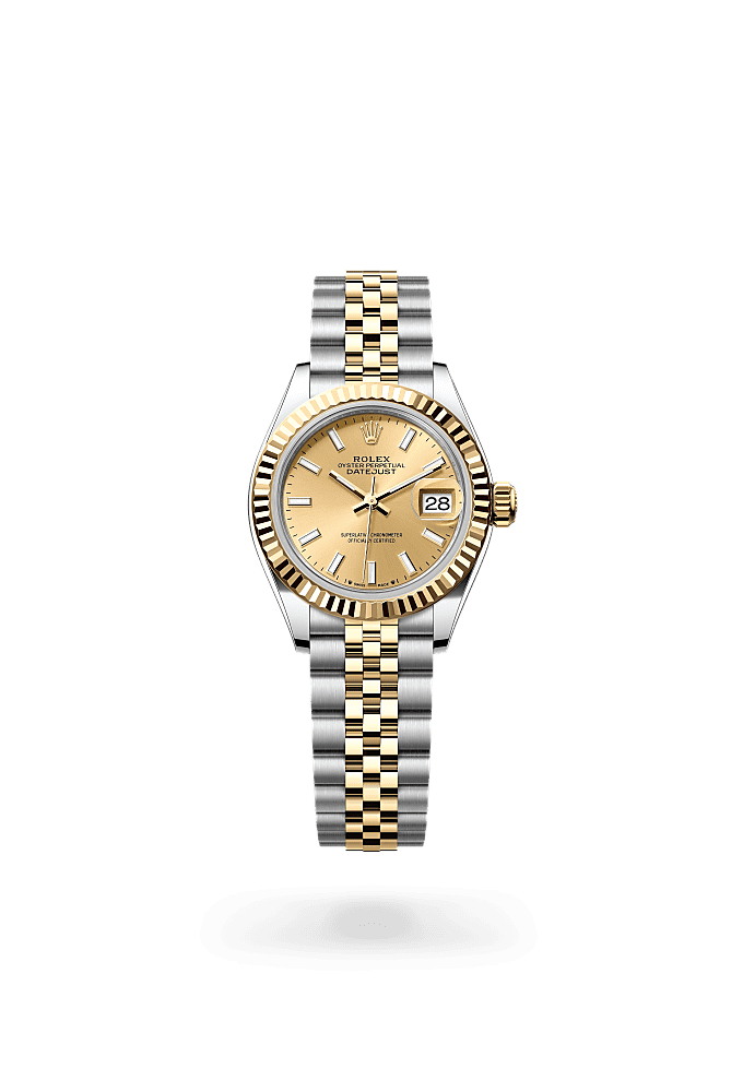 Lady-Datejust, Oyster, 28 mm, Oystersteel and yellow gold, Dial : Champagne-colour, Rolex