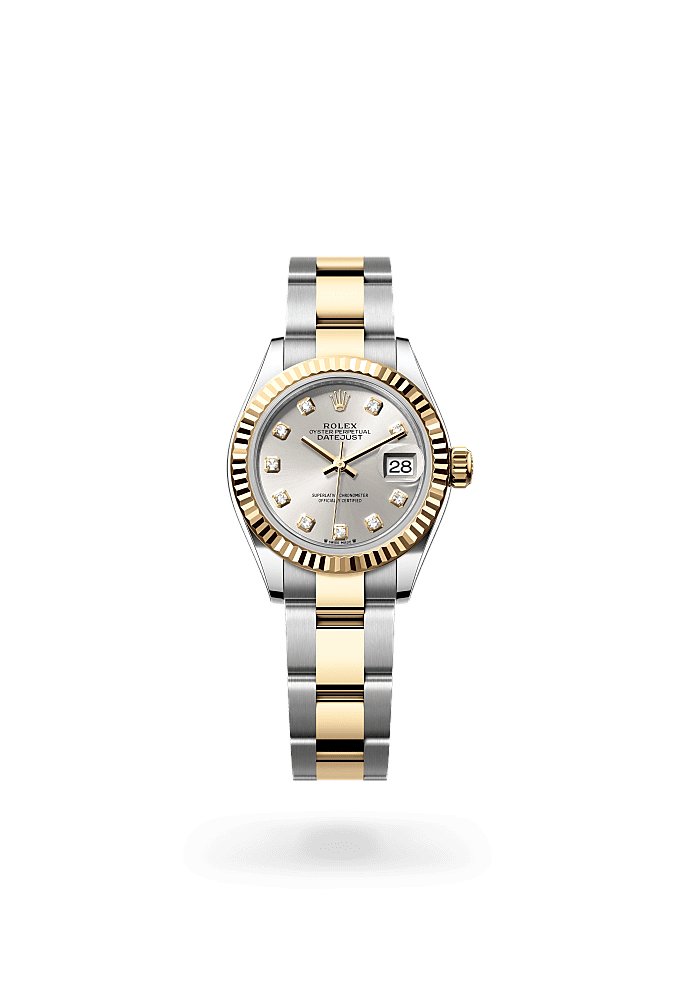 Lady-Datejust, Oyster, 28 mm, Oystersteel and yellow gold, Dial : Silver set with diamonds, Rolex