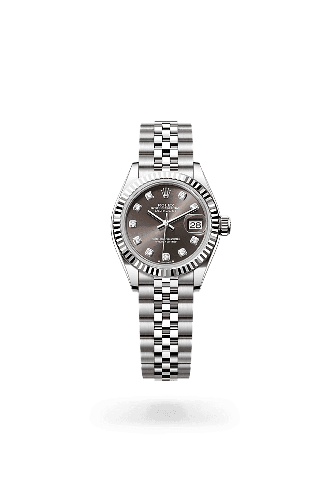 Lady-Datejust, Oyster, 28 mm, Oystersteel and white gold, Dial : Dark grey set with diamonds, Rolex