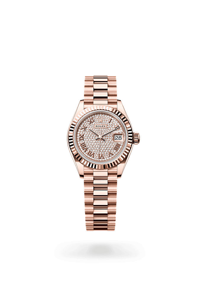 Lady-Datejust, Oyster, 28 mm, Everose gold, Dial : Diamond-paved, Rolex