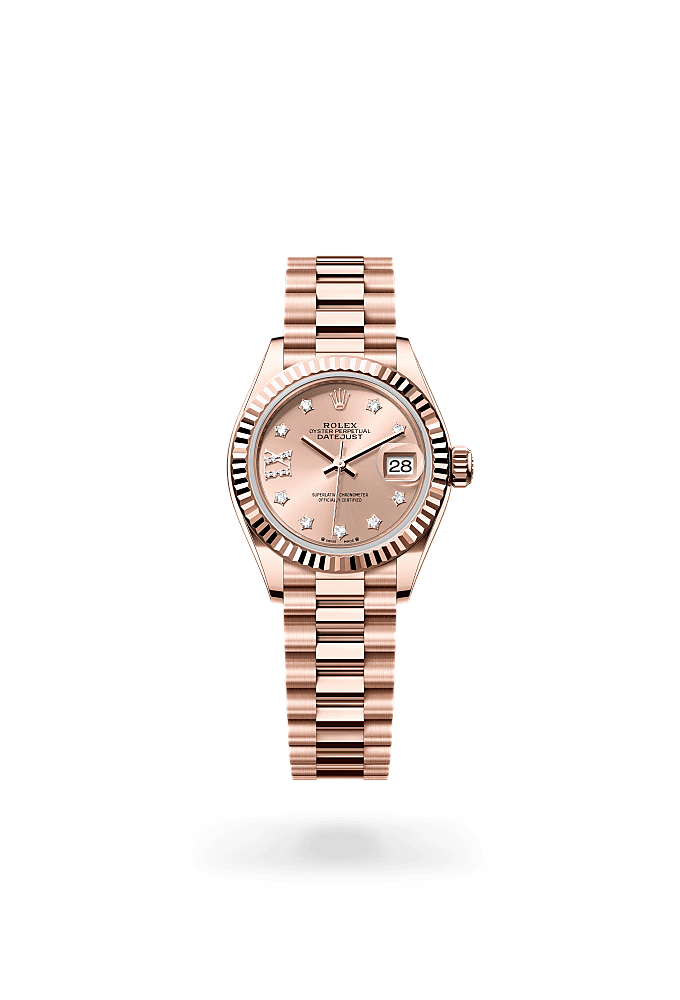 Lady-Datejust, Oyster, 28 mm, Everose gold, Dial : Rosé-colour set with diamonds, Rolex
