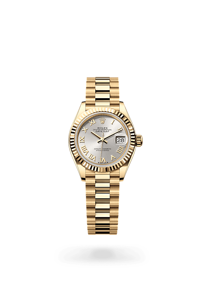 Lady-Datejust, Oyster, 28 mm, yellow gold, Dial : Silver, Rolex
