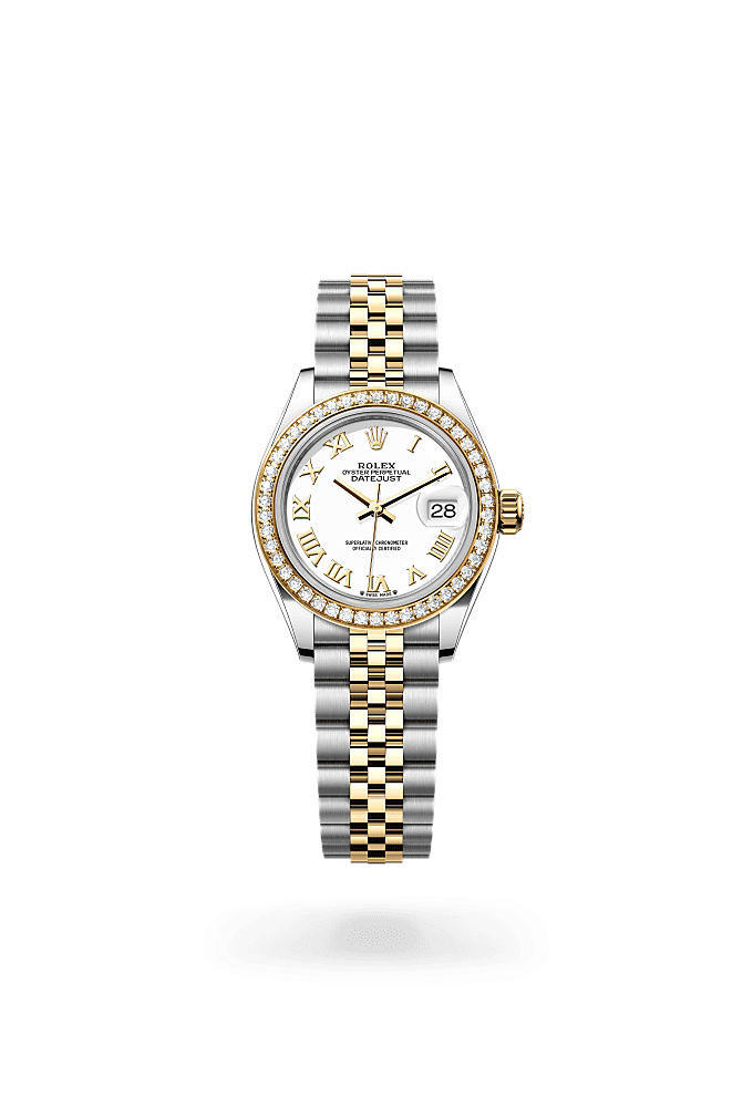 Lady-Datejust, Oyster, 28 mm, Oystersteel, yellow gold and diamonds, Dial : White, Rolex
