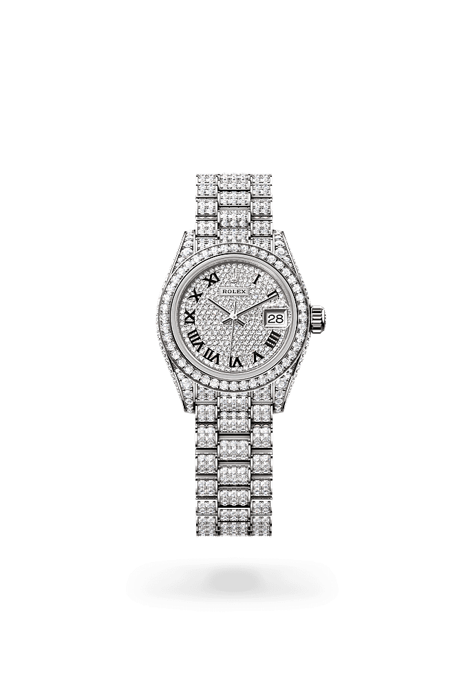 Lady-Datejust, Oyster, 28 mm, white gold and diamonds, Dial : Diamond-paved, Rolex