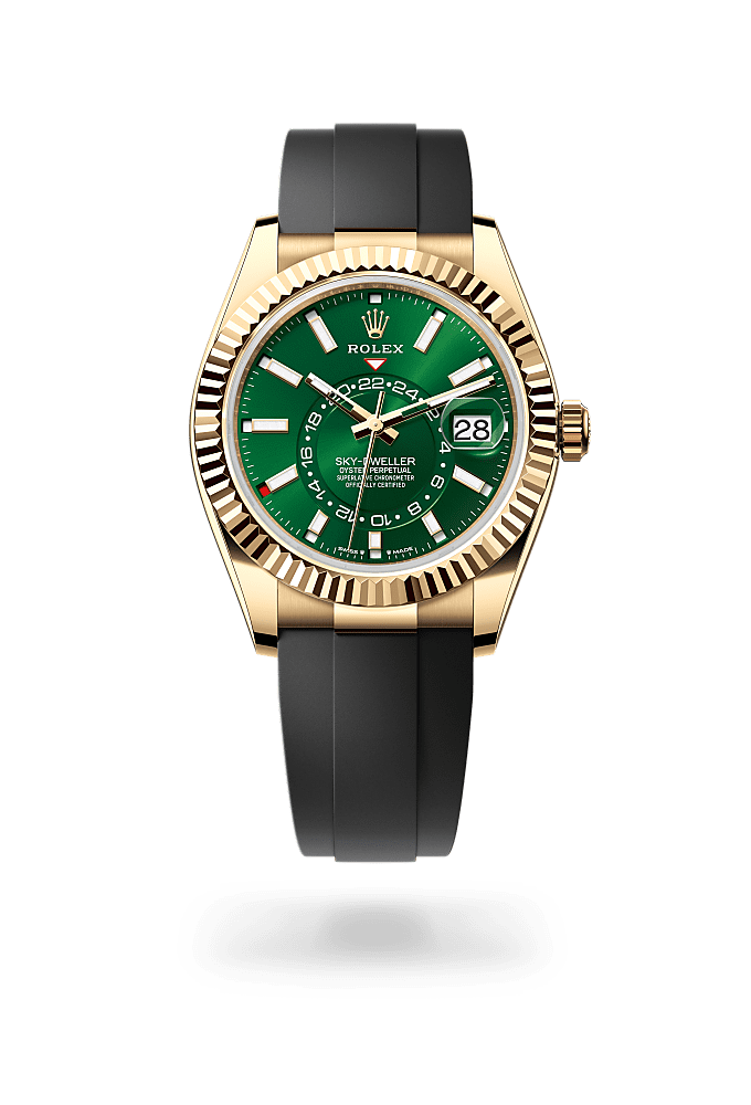 Sky-Dweller, Oyster, 42 mm, yellow gold, Dial : Bright green, Rolex