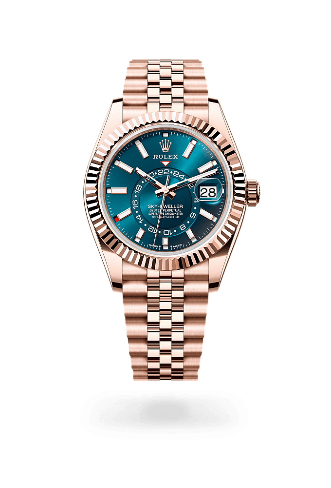 Sky-Dweller, Oyster, 42 mm, Everose gold, Dial : Blue-green, Rolex