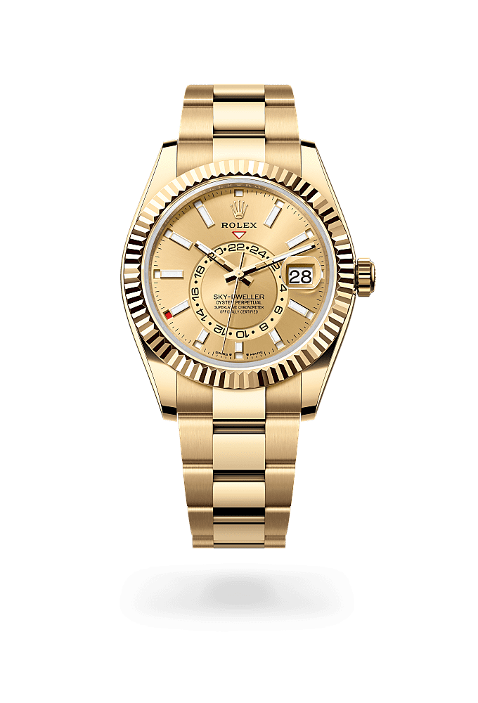 Sky-Dweller, Oyster, 42 mm, yellow gold, Dial : Champagne-colour, Rolex