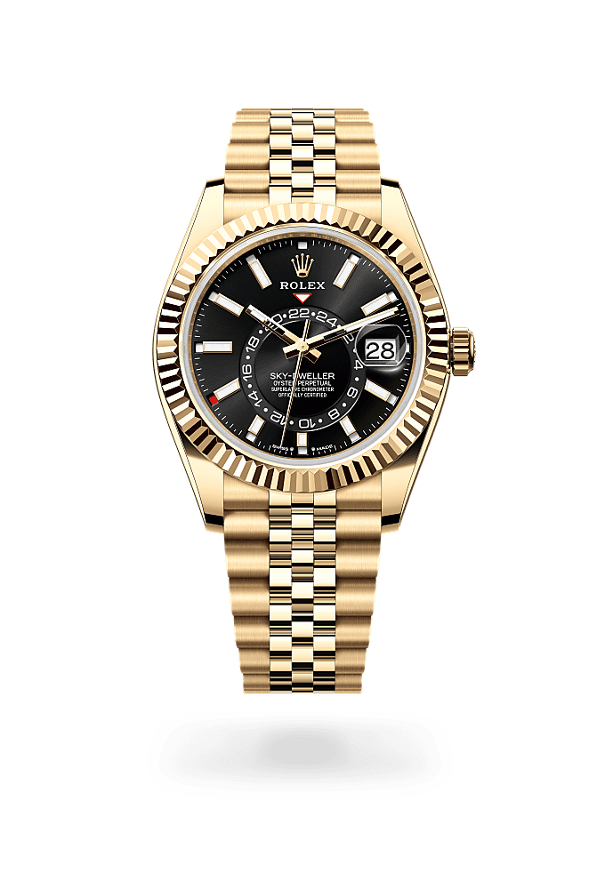 Sky-Dweller, Oyster, 42 mm, yellow gold, Dial : Bright black, Rolex