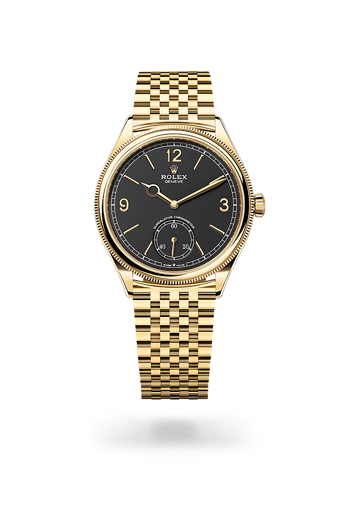 1908型, 39毫米，18K黄金，磨光效果, 表盘 : 醇黑色, Rolex