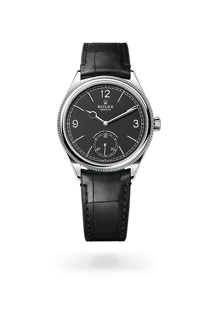 1908, 39 mm, 18 ct white gold, polished finish, Dial : Intense black, Rolex